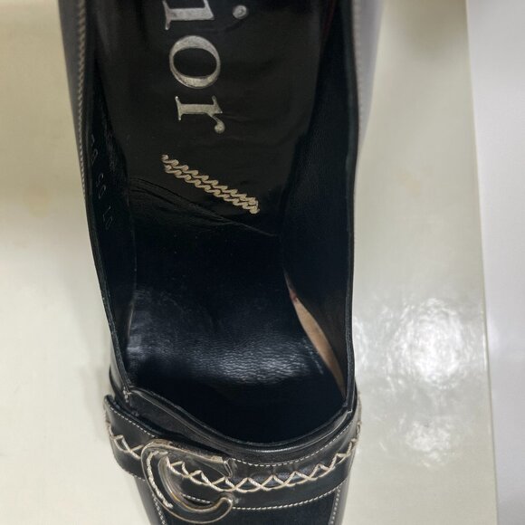 Vintage Dior Black Leather 4" Heels Pumps Silver Toned CD Logo Buckle EU 40 - Picture 8 of 8